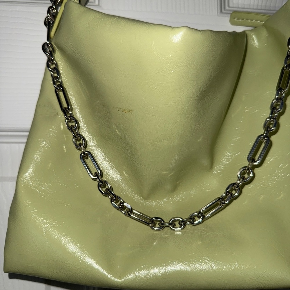 Mango Olive Green Shoulder Bag with Silver Chain - Picture 2 of 6